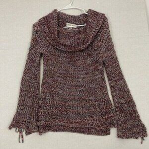 Knox Rose Sweater, Slouchy Cowl Neck, Lace Up Long Sleeves, Small